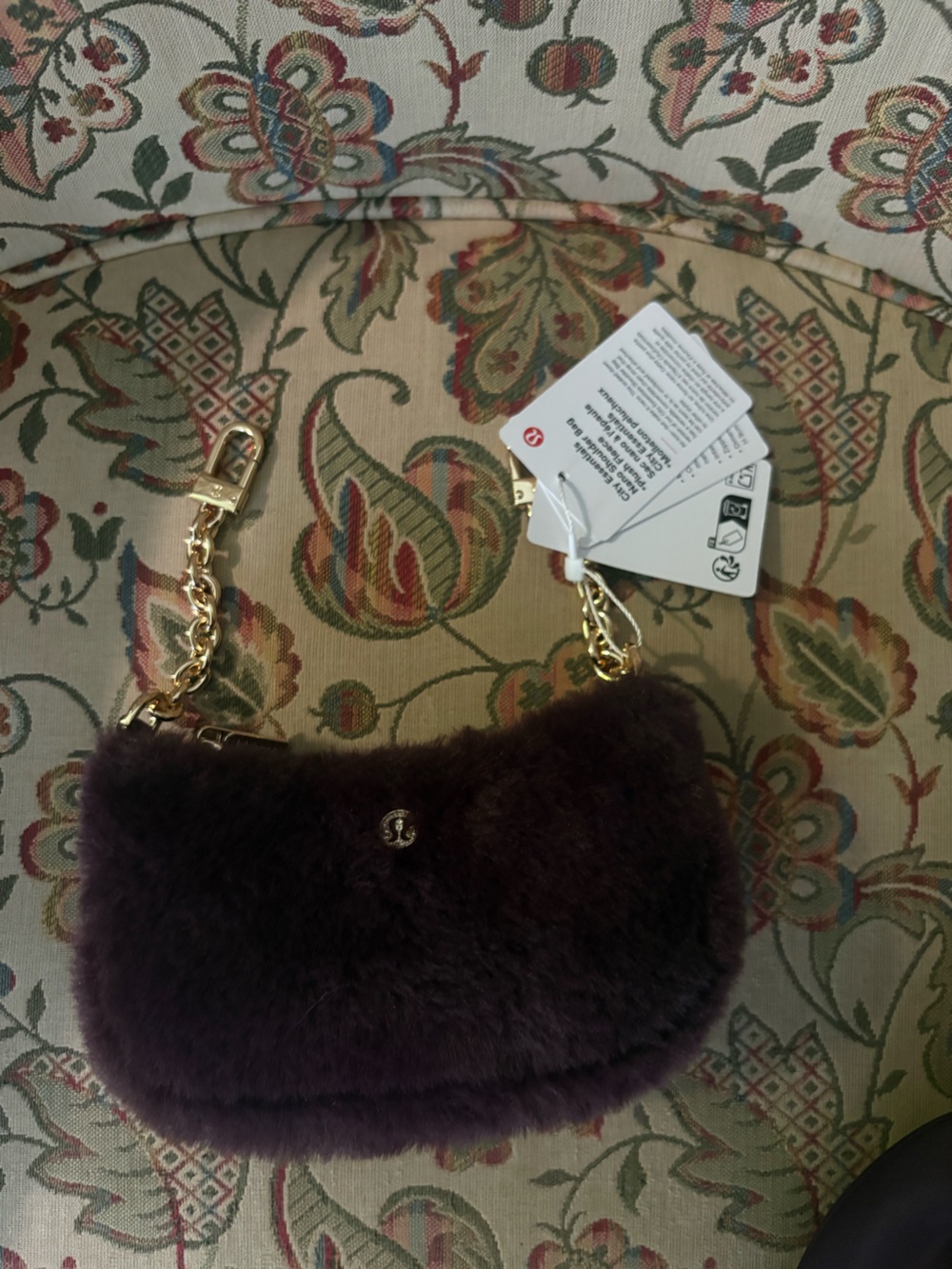 Lululemon black plum gold plush glitter mini fuzzy bag